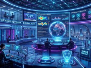 Innovation News DualMedia showing AI cloud computing and cybersecurity future technology concept