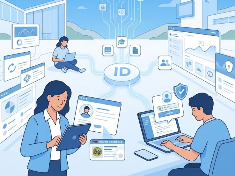 Illustration of NCEdCloud administration system for managing student accounts and educational applications