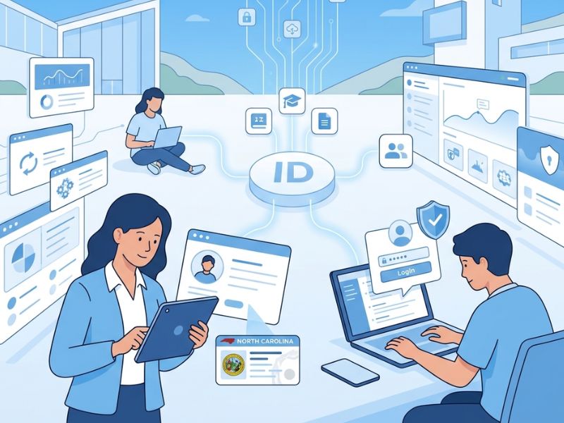Illustration of NCEdCloud administration system for managing student accounts and educational applications