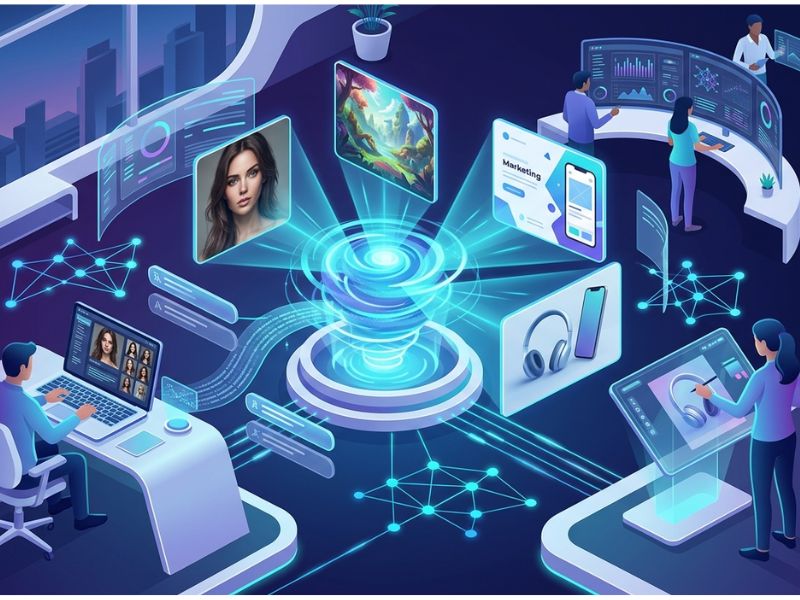 AI image generation tools in 2026 including Midjourney, Adobe Firefly, DALL-E, Leonardo AI, Canva AI, and Stable Diffusion for creating professional digital artwork
