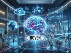 Droven IO Future of AI illustration showing artificial intelligence, machine learning, automation, cloud computing, and future technology trends from 2025 to 2035.
