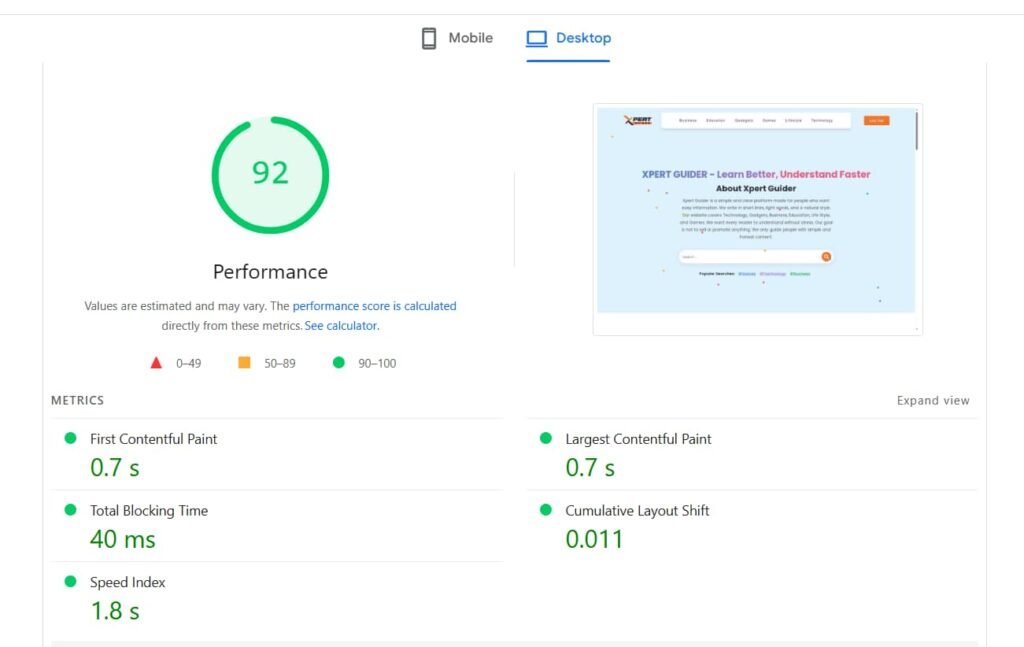 website performance after optimization