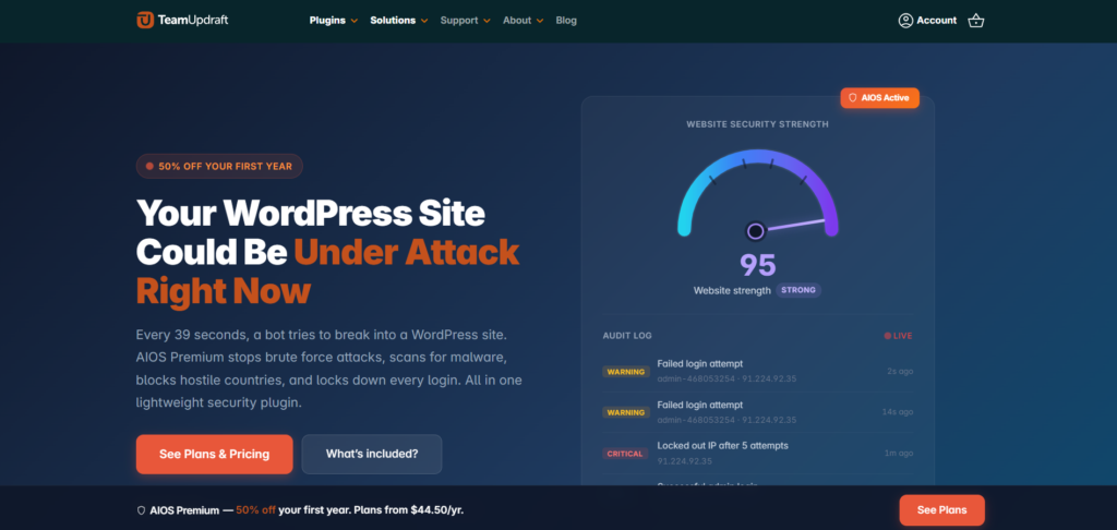 All-In-One Security dashboard showing WordPress login protection and security settings