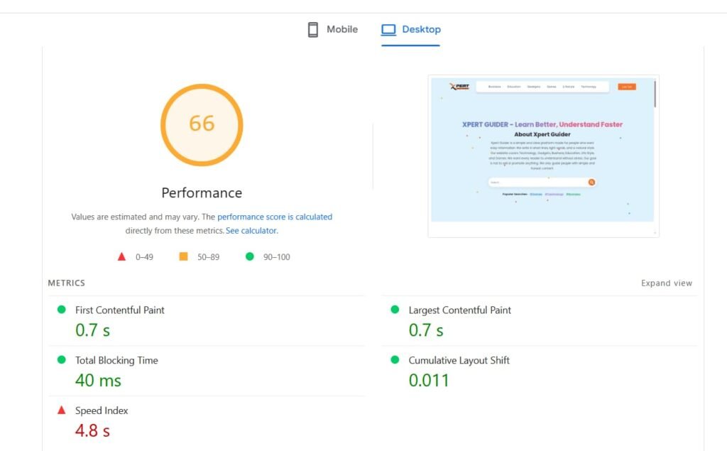 website performance before optimization