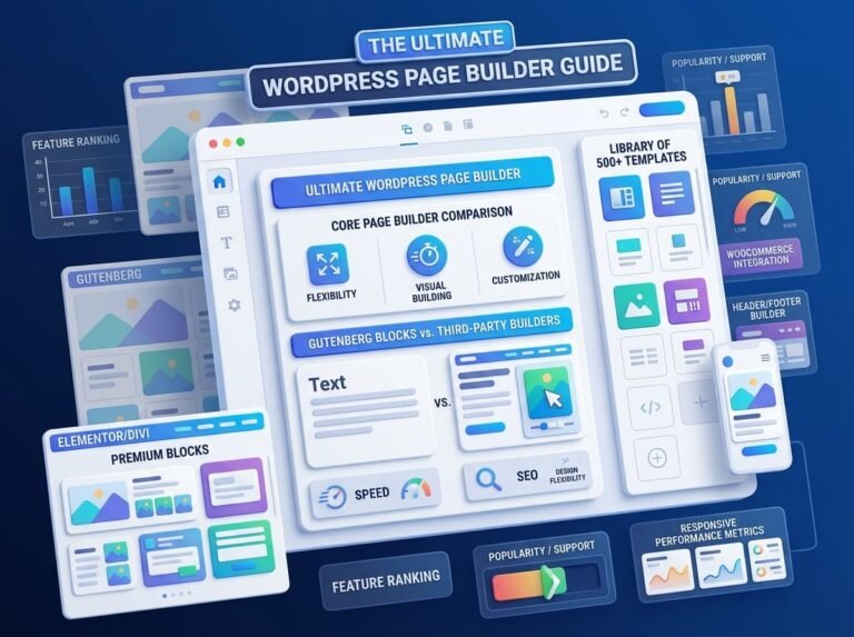 Visual website editor with draggable content blocks, alternative page layouts and a mobile preview