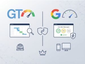 GTmetrix and PageSpeed Insights reports comparing website loading speed and performance metrics
